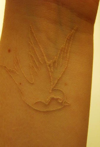 Le tatouage sur le poignet de moineau classique à l&quotencre blanc