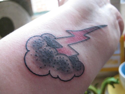 Coloured thunder inner wrist tattoo