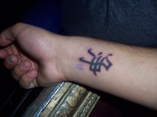 Hieroglyph tattoo on inner side of hand