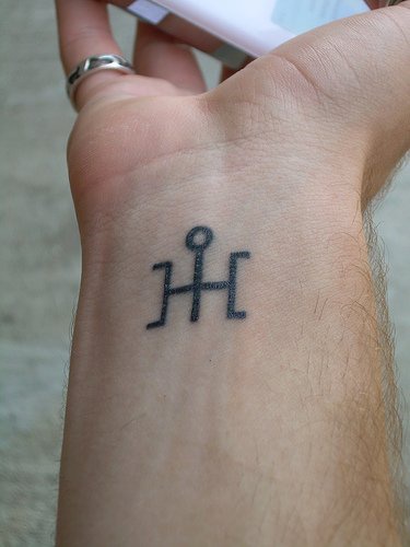 Uranus alchemy symbol on wrist