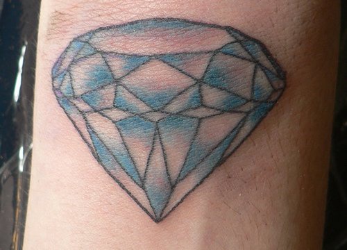 Coloured diamond inner wrist tattoo