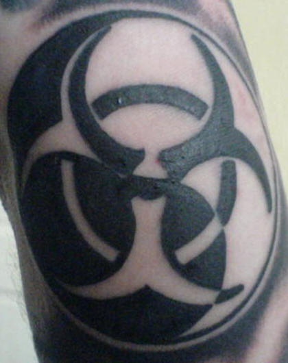 Black yin and yang biohazard tattoo