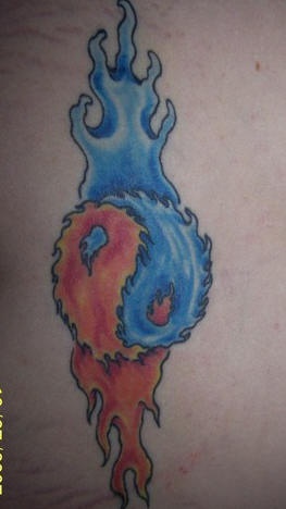 Yin yang tattoo with water and fire