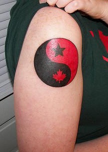 Yin yang tattoo in black & red colors