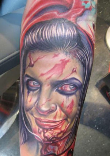Zombie girl tattoo portrait