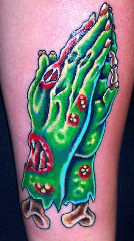 Zombie praying hands classic tattoo