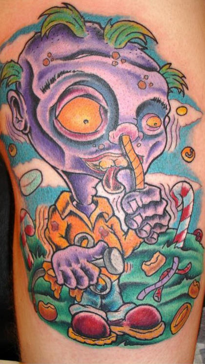 Colored zombie boy tattoo