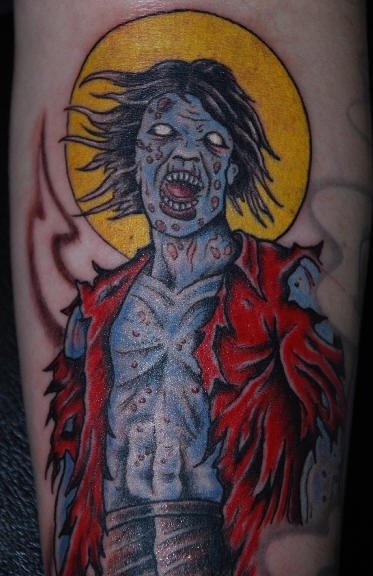 Tatuaje el zombi en azul como ángel caído
