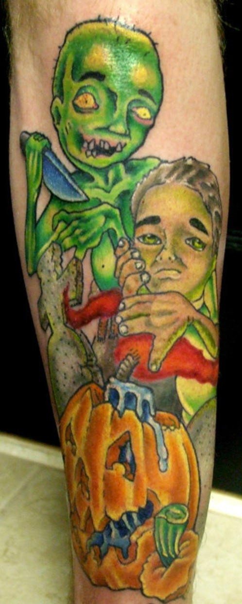 Tatuaje los zombies y la calabaza en color