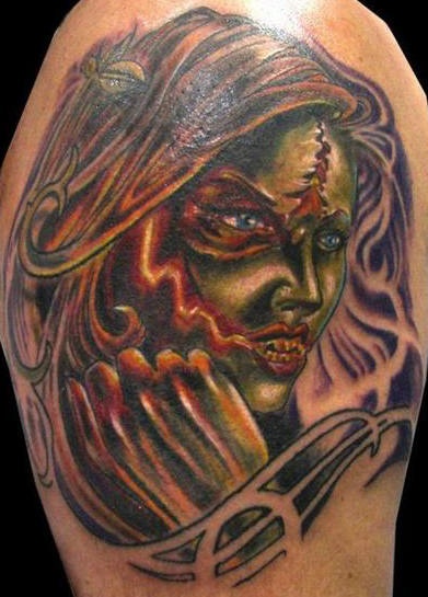 Great zombie face tattoo