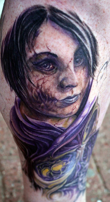 Fine zombie face tattoo