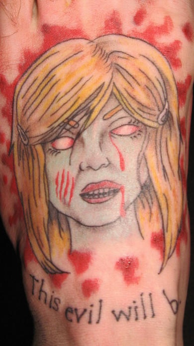 Ugly zombie woman tattoo