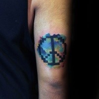 2D style colored arm tattoo of pacific symbol