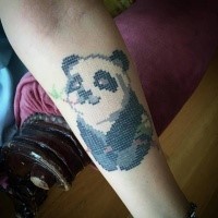 2D style colored forearm tattoo of funny cartoon panda