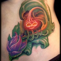 3D beautiful painted glowing flower tattoo on side