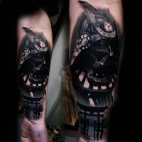 3D big black ink Asian style forearm tattoo of Darth Vaders mask
