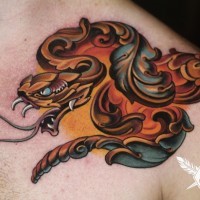 3D colored nice looking colored shoulder tattoo of interesting shaped snake