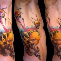 3D funny cartoon like colored side tattoo of flying bees