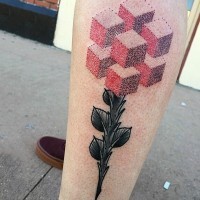 3D geometrical style flower shaped tattoo on leg