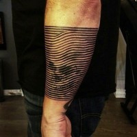 3D like ancient paintings like black ink tattoo stylized with skull on arm