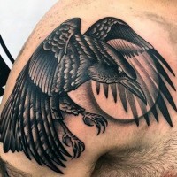 3D grande nero e bianco mistico corvo tatuaggio su spalla