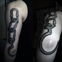 3D nero e bianco gancio incatenato tatuaggio su braccio