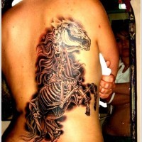 Tatuaje en la espalda, esqueleto fascinante de caballo