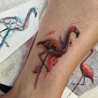 3D like tiny colored ankle tattoo of mystical flamingo bird