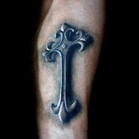 3d metal cross forearm tattoo for men