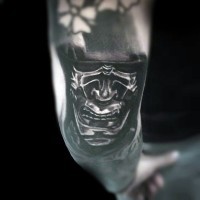 3D natural looking cool samurai mask tattoo on arm
