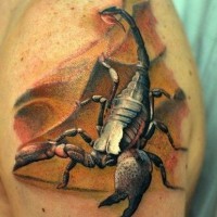 3D realistic big scary scorpion tattoo on shoulder