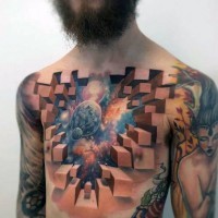 3D realistischer geometrischer Raum Tattoo an der Brust
