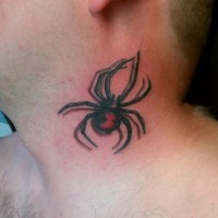 3D realistic little colored spider tattoo on neck