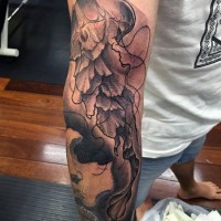 3D realistic looking black ink beautiful jellyfish tattoo on arm