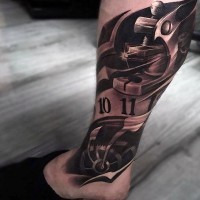 3D realistic looking old mechanism tattoo on leg