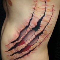 3d realistic skin rip flag of italy tattoo on ribs