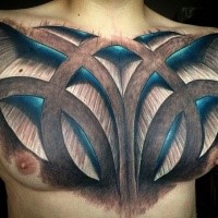3D sty;e cp;pred whole chest tattoo of various ornaments