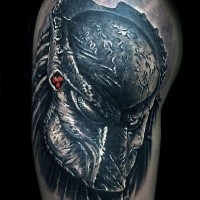 3D style beautiful looking shoulder tattoo of evil Predator