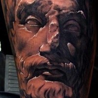 3D style big realistic looking ancient statues on forearm tattoo