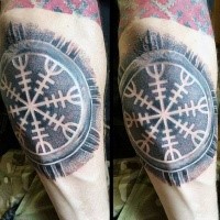 3D style colored arm tattoo of circle shaped ornament