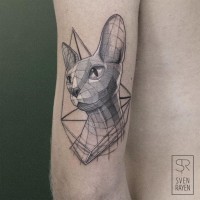 Tatuaje de gato único geométrico en el brazo