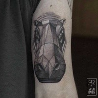 3D style colored arm tattoo of geometrical hippo