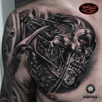 3D style colored chest tattoo of Terminator robot