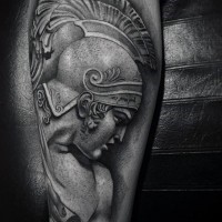 3D style colored detailed forearm tattoo of antic warrior statue