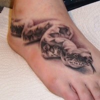 3D style colored foot tattoo of big snake