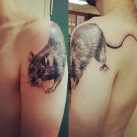 3D style colored shoulder tattoo of small rat