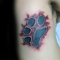 3D style colored side tattoo of animal paw print