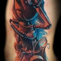 3D style colored side tattoo of wooden doll