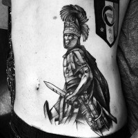 3D style designed black and white side tattoo of Roman warrior