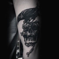 3D style detailed chained skull with crow